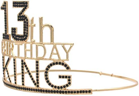 13. rođendan kralj kruna i krilo za dječake - Veličanstvo Gold & Black Premium Metal Crown za njega + plava i zlatna krila, 13. rođendanski