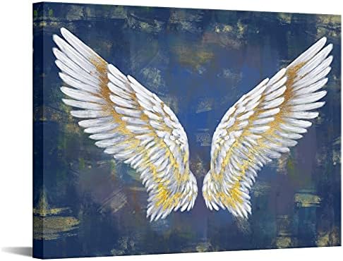 RnNJOILE Angel Wing Canvas zidna umjetnost White Gold Wings na mornarsko plavoj pozadini Slika Print Vintage slikanje umjetnička djela