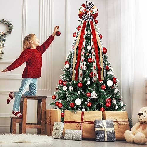 Gudelak božićno drvce Topper Bow, 57x 13 centimetara Buffalo Božićni ukrasi, ručno izrađeni crveni kamion božićni dekor, burlap lukovi