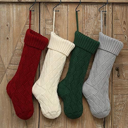 Guojanfon božićne čarape, velika veličina 2pack 18-inčni ekstra dugački ručno pleteni crveni/zeleni gmaz snježne pahuljice božićni