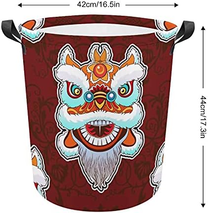 Kineska plesna torba za rublje s Lavovom glavom s ručkama okrugla košara Vodootporna košara za odlaganje sklopiva 16,5 inča 17,3 inča