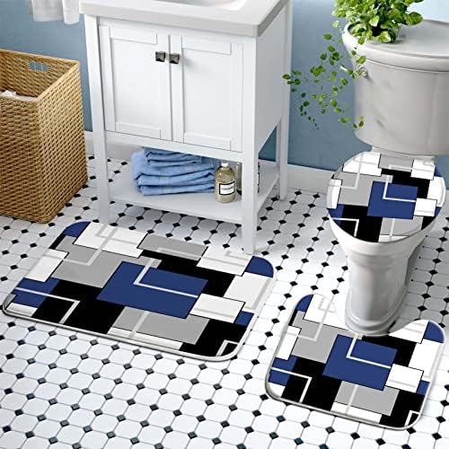 Kinuuis 4pc mornarsko plava i crna zavjesa za tuširanje kupaonice Moderni minimalistički umjetnički setovi za kupaonice sive setove