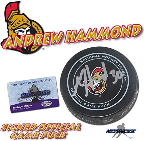 Andrija Hammond potpisao je službeni igrački pak ottava Senators s hologramom NHL pakova s autogramima