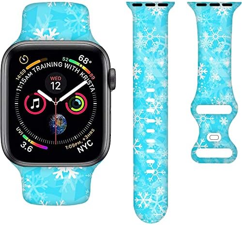 Božićni crtani bendovi kompatibilni s Apple Watch bendom 38 mm 40 mm 41 mm, božićne plave bijele snježne pahuljice silikonske remenske