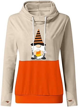 Halloween Womens casual s kapuljačama s kapuljačom Smiješno gnome grafički modni gornji vrh dugih rukava labavi kapuljača pulover