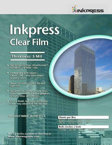 Inkpress Clear Film 5 Mil. Poliester Inkjet film, 17x22 , 20 listova
