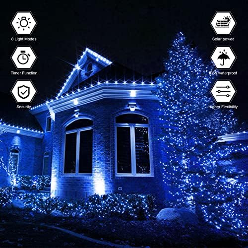 Liyade 2 pakiranje plava vanjska solarna vilinska svjetla, 39,37ft 2x120 LED Noć vještica ukrasna vilinska svjetla s 8 načina rada,