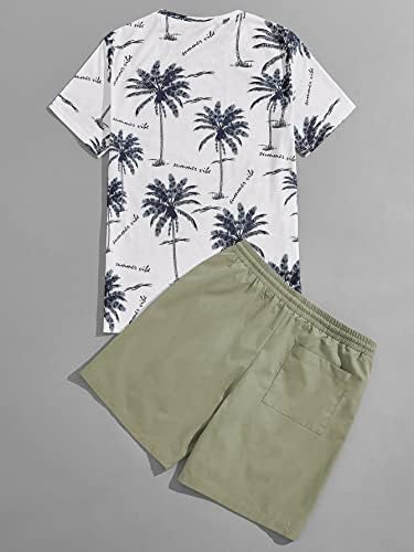 Muški tropski tiskani tiskani majilac s kratkim rukavima i džepnim kratkim hlačama s kratkim rukavima set