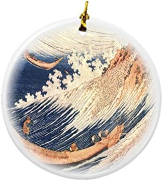 Rikki Knight Katsushika Hokusai Art Divlje mora u Choshi Design okrugli porculanski dvostrani božićni ukrasi