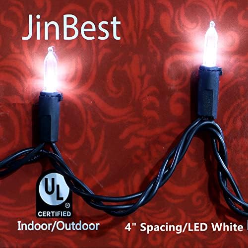 Jinbest 150 LED hladne bijele božićne lampice na otvorenom, komercijalni razred 50 ft crne kabelske lampice, za zatvoreni i vanjski
