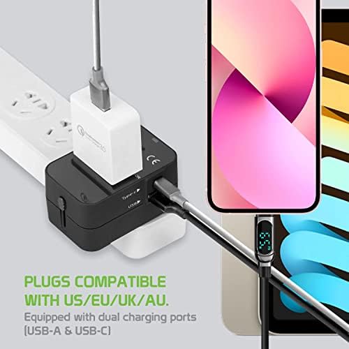 Putujte USB Plus International Power Adapter kompatibilan s Asus Memo Pad Smart 10 For Worldwide Power za 3 uređaja USB Typec, USB-A