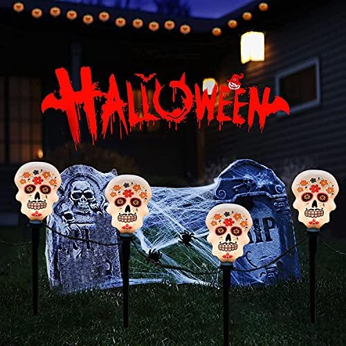 Halloween Skull staza Oznake svjetla na otvorenom, 7ft spojeni C7 Halloween ukrasi staze za nizovi sa 4 kosturnih lampica za trijem