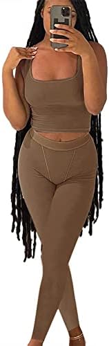 Ženska 2 -komadna odjeća za vježbanje rebraste pletene joge tenk gornji vrh gamaša s visokim strukom tracksuit aktivni setovi za nošenje