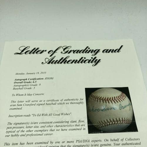 Prekrasan Wahoo Sam Crawford singl potpisan bejzbol PSA DNA CoA - Autografirani bejzbols