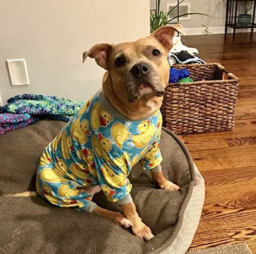 Pidžama za Pit Bull zub i med / ispis gumena patka/ lagana pidžama od pulovera / Pidžama za pse s punim pokrivanjem / Žuta sa sivim