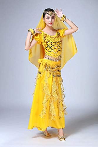 Oridoor Women Belly Dance haljina Indijska Bollywood Halloween kostim Šifonske suknje Sjajne trbušne plesne odijele s 5 komada odjeće