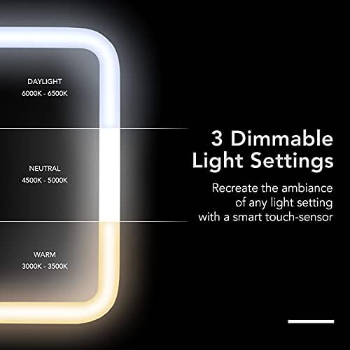 Punjivo LED putno ogledalo za šminkanje s 3 postavke boje-odvojivo 10-struko povećalo, svjetlo na dodir s mogućnošću zatamnjivanja,