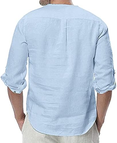 XXBR Henley majice za muške, ljetne muške pamučne posteljine Pola rukava s gumbom za rukav.