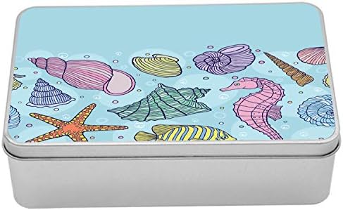Ambasonne nautička limena kutija, podvodni svjetski tematski školjke morskog konja morskih morskih morskih morskih i ribljih uzorka,