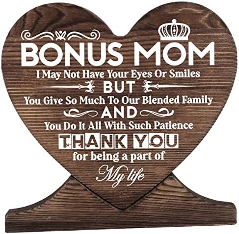 Bonus mama Wood Sign, Darovno drvo srce, Wood Signs Citat za zanat, natpis na drva, mama ploča, smisleni pokloni za mamu, ideje za