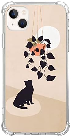 Crna mačka i lončana biljna futrola za iPhone 14 Plus, estetski boho minimalistički mačji botanički slučaj za iPhone 14 Plus, TPU BUMPER