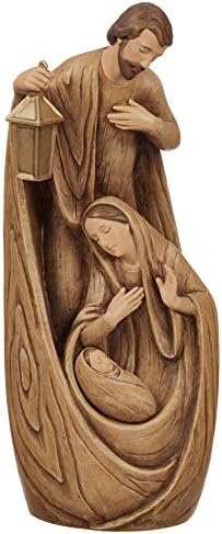 Josip's Studio by Roman - Nativity Holy Family Lik, isklesani izgled drva, 12 H, smola i kamen, tabletop ili stolni prikaz, dekorativna,