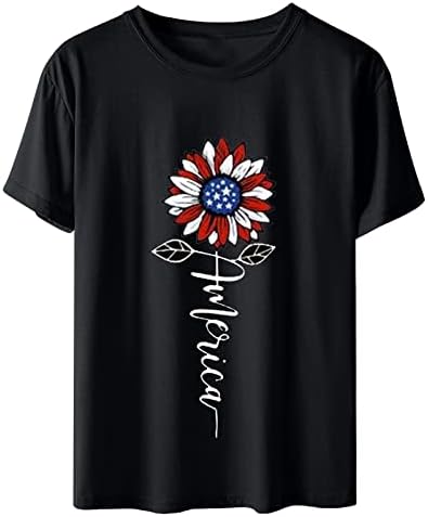 Majica sa suncokretom i američkom zastavom za žene, svečana bluza s okruglim vratom, tunika za Dan neovisnosti SAD-a, majice s grafičkim