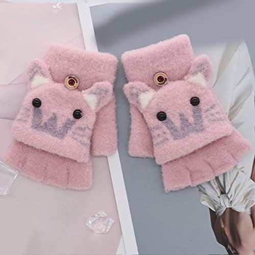 Dječja modna mačka uzorak s preklopom na pola prsta pletene plišane tople zimske rukavice grijane rukavice za žene u hladnom vremenu