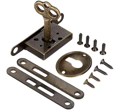 SDGH Antique Counter Counter Ladica, ladica brončane brave retro drveni nakit ukrasna kutija hardverska klizna vrata s ključem