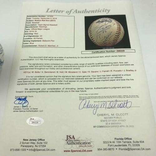 2017 Boston Red Sox tim potpisao bejzbol Mookie Betts Benintendi Devers Sale JSA - Autografirani bejzbol