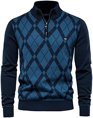 Xiaxogool muški četvrti džemper s zip-om, muški četvrti-zip džemper argyle postolje za šljaka