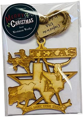 Westmon Works Texas božićni ukras Drveni ukras usamljenih zvijezda napravljen u SAD -u