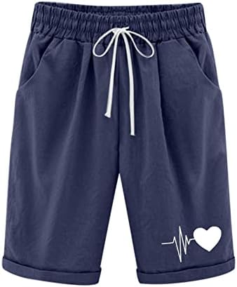 LCEPCY ženske udobne prozračne pamučne lanene kratke hlače za ljeto, plus veličine elastičnih kratkih hlača Elastične kratke hlače