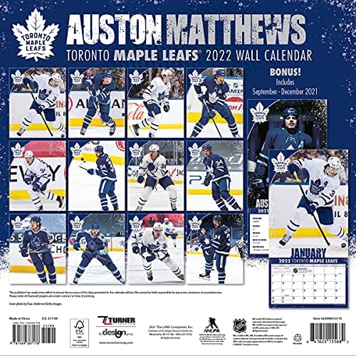 Turner Sports Toronto Maple Leafs Auston Matthews 2022 12x12 Zidni kalendar igrača
