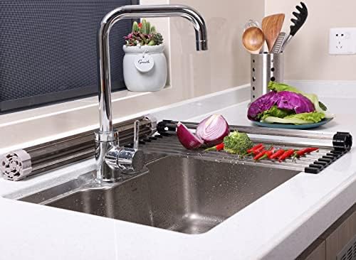 Amzaliba Prevrnite se preko sudopera, stalak za sušenje kubičnog nehrđajućeg čelika kolut za kotrljanje posuđa za valjanje jela sa