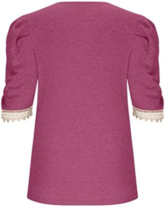 Ljetni vrhovi puff rukava za žene 2023 Trendy čipka V vrat kratki rukavi casual majice bluze