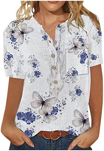 Plus veličine vrhovi za žene s kratkim rukavima gumbi s V-izrezom koji izlaze vrhovi cvjetni print casual bluze majice
