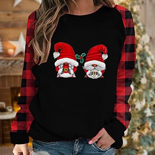 CJHDYM božićne košulje za ženski božićni print ljigave dugih rukava Spajanje tunika vrhova o-vrata majice Pulover dukserica