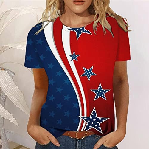 Ženska majica 4. srpnja s američkom zastavom, ležerna ljetna tunika s okruglim vratom i kratkim rukavima, vrhovi sa zvijezdama i prugama,