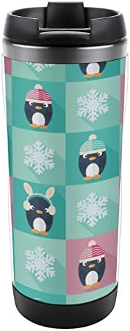 Pingvini i snježne pahuljice putničke šalice kave s poklopcem izolirane šalice od nehrđajućeg čelika dvostruka zidna boca