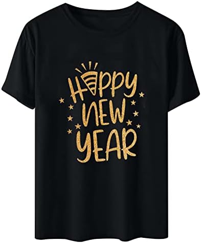 majice širokog kroja za žene s okruglim vratom majice s natpisom sretna nova godina bluze kratkih rukava pamučne košulje ljeto
