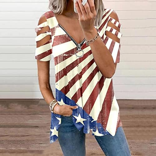 4. srpnja Ženske majice za žene ljetne tunike s kratkim rukavima i dekolteom u obliku slova U, majice s prugama s američkom zastavom,