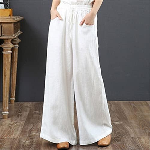 Ležerne ljetne pamučne lanene hlače za žene široke široke hlače duge hlače visokog struka s džepovima udobne hlače