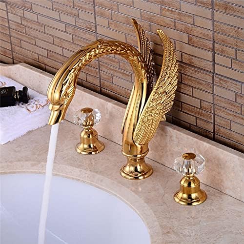 Kupaonica slavina labudova izljeva raširena miksera za sudoper slavina zlatni mesing 3 rupe crno ulje četkani bazen slavina slavina