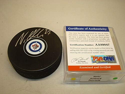 Nicholas Ehlers potpisao je hokejaški pak Vinnipeg Jets s autogramom od 1 do 1 do NHL pakova s autogramom
