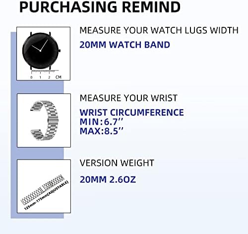 [20 mm] Traka za sagledavanje od nehrđajućeg čelika, brzo otpuštanje, zamjenska kompatibilna sa pametnim satom, tradicionalnim satom,