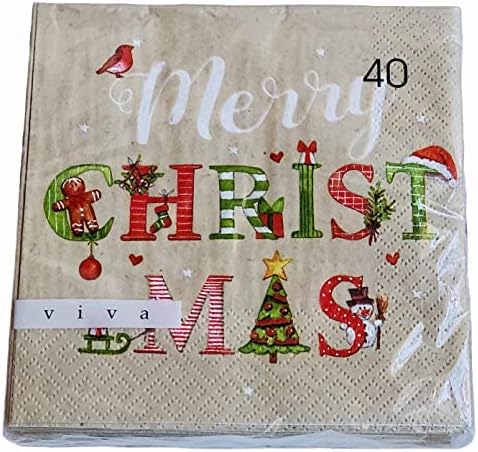 40-ct 13x13 Snjegovića ptica božićno drvce Sleigh Candy trska, vesela božićna papirnata salveta | Božićni koktel salvet | Elegantna