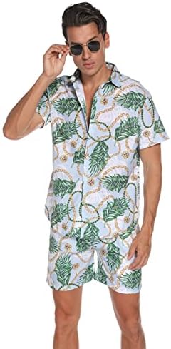ATWFO muške havajske košulje casual gumb-dolje s kratkim rukavima tiskane kratke hlače ljetne plaže tropske havajske košulje odijela