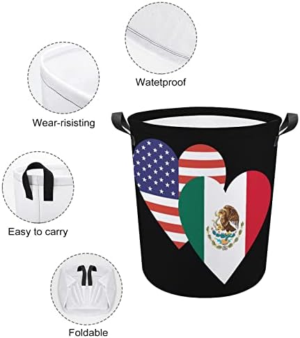 Meksičko-američka zastava srca košara za rublje sklopiva košara za rublje košara za rublje torba za pohranu odjeće