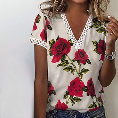 Čipka s kratkim rukavima pamuk duboki v vrat cvjetna grafička majica bluze za dame jesenski ljetni salon bluza gf gf